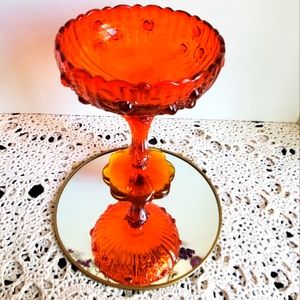 Vintage Fenton Amberina Cabbage Rose Compote